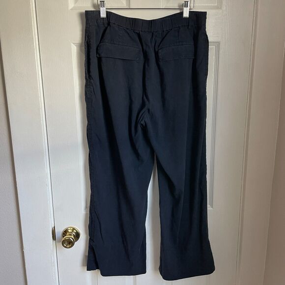 Theory Fluid Pant Soft Crunch linen blend navy pants elastic waist size 10 women - Picture 2 of 9
